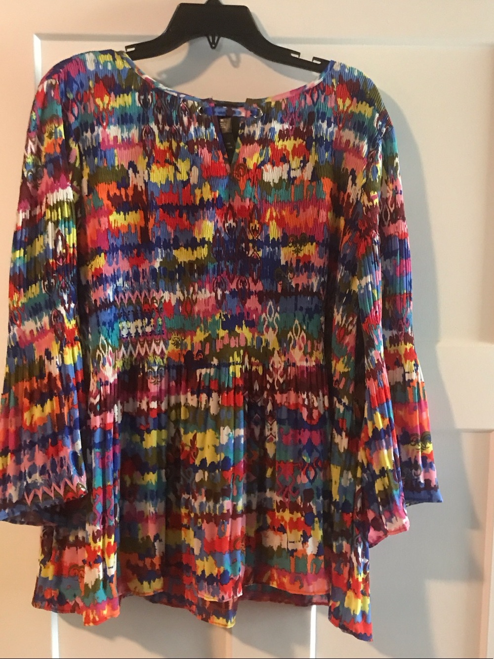 Multicolor Printed Peasant Blouse - Vibrant Abstract Print